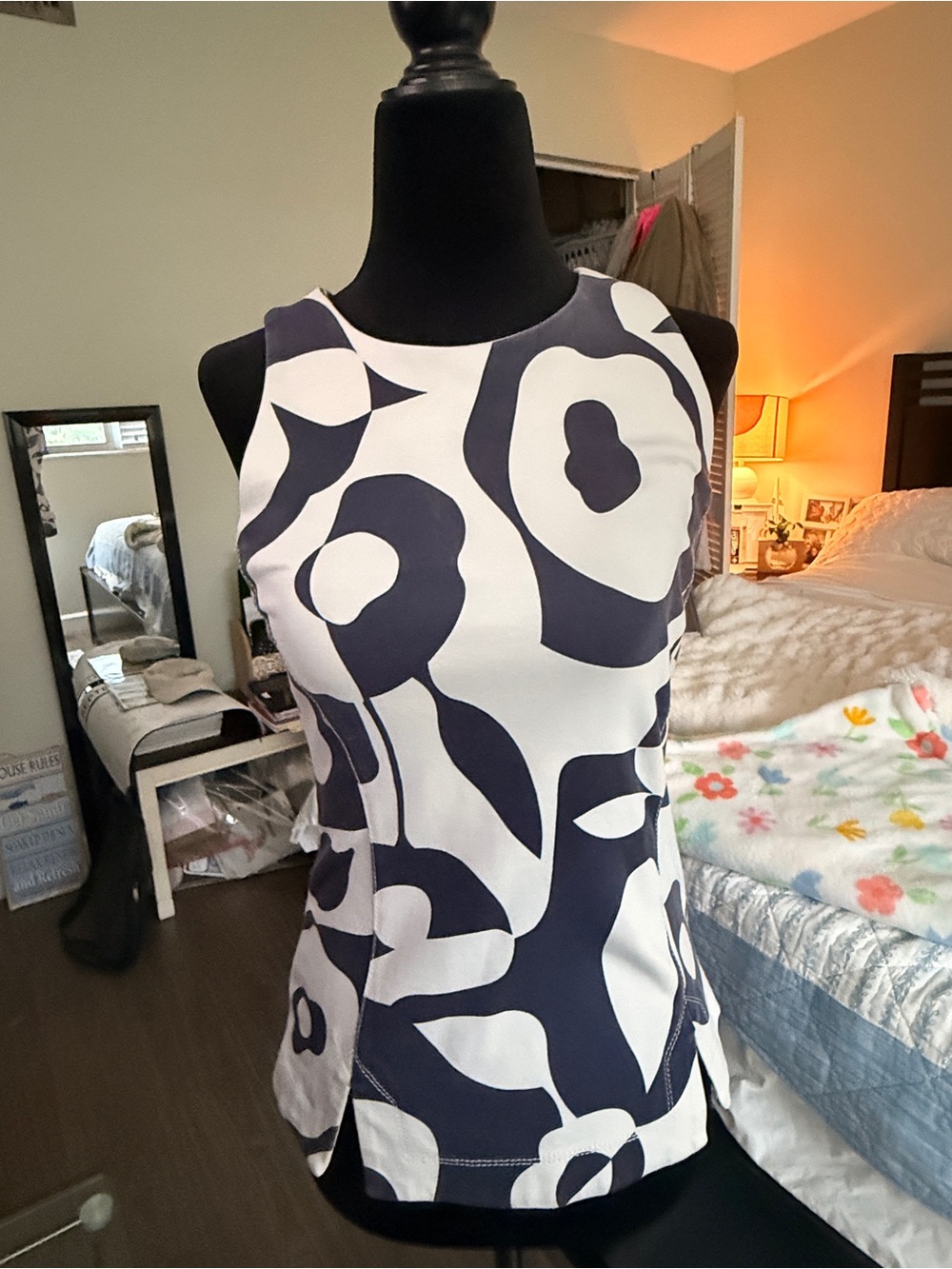 Banana Republic Navy and White Floral Print Tank